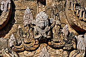 Elaborate figures carved in stucco decorate the ancient stupas, Kakku Buddhist Ruins. Shan State in Myanmar (Burma).